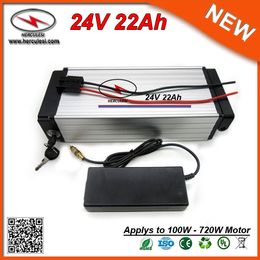 Rear Rack Lithium Battery 24V 22Ah 700W Electric Bike Battery used 3.7V 2.2Ah 18650 cell & 30A BMS + 2A charger FREE SHIPPING