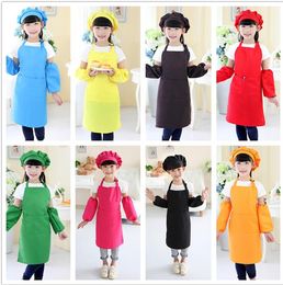 Christmas Gifts 3pcs/set Children Kitchen Waists 12 Colours Kids Aprons with Sleeve&Chef Hats for Painting Cooking Baking