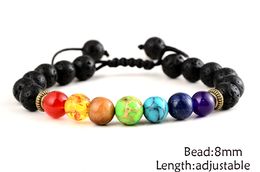 7 Chakra Bracelet Men Women Black Lava Healing Balance Reiki Prayer Natural Stone Beads Yoga lava stone Essential Oil Diffuser Bracelets