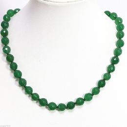 10mm green emerald jade jasper faceted round beads chain necklace 18 inch