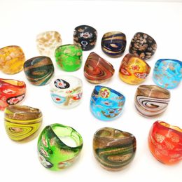 18 PCS randomly mixed with coloured glaze rings Murano hot gold foil Colour ring more 17-19 mm