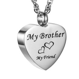 Wholesale funeral and funeral Jewellery engraved words my brother heart-shaped plaster box pendant cremation stainless steel souvenir necklace