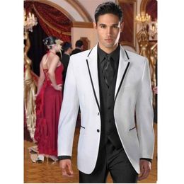 High Quality Two Button White Groom Tuxedos Peak Lapel Groomsmen Best Man Suits Mens Wedding Suits (Jacket+Pants+Vest+Tie) NO:1212