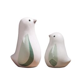 Cute Green Ceramic Bird Family Figurines Home Decor Crafts Modern Animal Statues Ornaments for Garden Wedding Office
