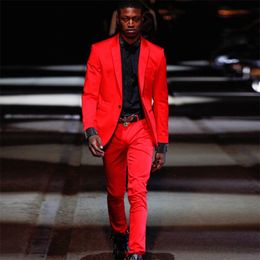 Men Suits Red Notched Lapel Evening Dress Wedding Suits Groom Wear Bridegroom Custom Made Blazer Slim Fit Casual Tuxedo Best Man Prom 2Piece