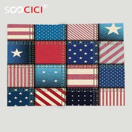 Custom Soft Fleece Throw Blanket Farmhouse Decor American Flag Patchwork with Vertical and Horizontal Stripe and Star Forms Red