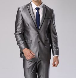 New Design Silver Grey Men Wedding Tuxedos High Quality Groom Tuxedos Notch Lapel Two Button Men Blazer 2 Piece Suit(Jacket+Pants+Tie) 1374