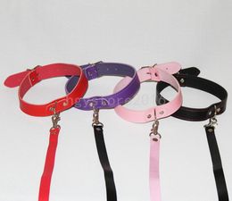 Bondage Leather Neck Collar Cosplay with Leash Restraints Roleplay Slave 4 Colors #R78