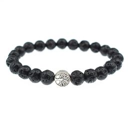 8mm Lava Stone Life tree Bracelet Tree of life Essential Oil Perfume Diffuser Charm Strand Bracelet for women men Jewellery