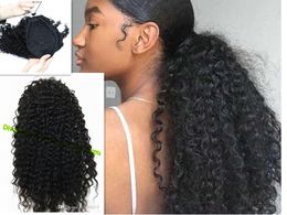 Diva1 140g Kinky Curly women Ponytails hair extension african ameircan Clips 100% Human easy ponytail Colour 1b