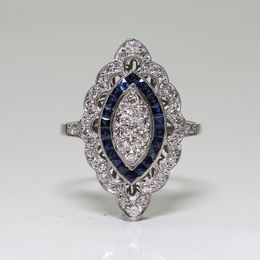 Luckyshine Brand Fashion Vintage Horse eye Ring Blue White Zircon Shine Silver Plated Exotic Classy Holiday Women Rings