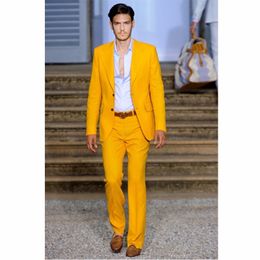 Brand New Yellow Men Wedding Tuxedos High Quality Groom Tuxedos Notch Lapel Two Button Men Blazer 2 Piece Suit(Jacket+Pants+Tie) 1668