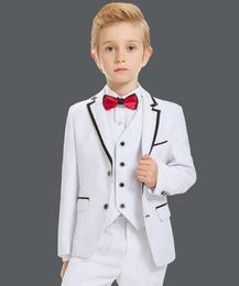 Handsome Two Button Center Vent White Boy Formal Wear High Quality Boy Wedding Blazer Child Birthday Prom Suit(jacket+pants+tie+vest ) 46