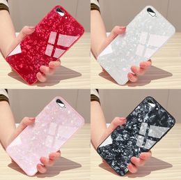 New Luxury Shell Pattern Tempered Glass Phone Case For iPhone X Lovely Hard Back Cover Soft Silicone Bumper For iPhone 7 6S 8 Plus 1pcs