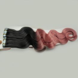 10" -26" tape hair 40pcs t1B/Pink Ombre Brazilian Body Wave Tape Extensions Skin Weft Human Hair Extensions Human Tape Hair Extensions 100g