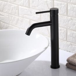 Matt Black Round Style Basin Water Tap Brass Bathroom Faucet Single Hole Deck Mount Water Mixer