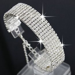 Multi-layer Luxury Crystal Rhinestone Bracelet for Women Wedding Bridal Bangle 925 Silver Gold Plated Fashion Jewellery Party Gifts