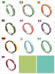 World Cup Pu Cowhide Kirsite Bracelet Weaving Flag Bar Theme Gift Cowhide Football Fans Football Soccer Fan Party Decoration