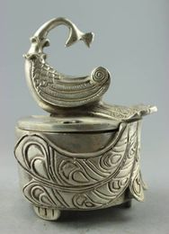 Collectible Decorated Old Handwork Tibet Silver Carved Peacock Incense Burner