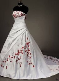White Red Embroidery Wedding Dresses Ball With Appliques Ball Gown Party Dress Bridal Gowns QC1005