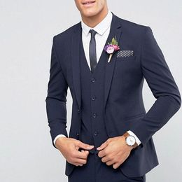 Handsome Custom Made Navy Blue Wedding Suits Best Man Blazer Tuxedos Groom 3 Pieces Business Men Suits Terno Masculino (Jacket+Pants+Vest )