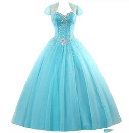 2018 New Amazing Rhinestone Crystals Blush Peach Quinceanera Dresses 2016 Sexy Sheer Crew Sweet 16 Ruffle Princess Prom Ball Birthday Q41