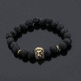 Volcanic Stone Lions Head Bracelet Fashion Buddha Meditation Beads Bracelets For Men Statement Jewellery Prayer Free shipping