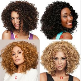 Afro Kinky Short Curly Hair Wig 4 Colours Women Black Brown Wigs Simulation Human Full Synthetic Lace Hairs