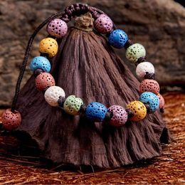 Bohemian Colourized Natural Lava Stone Essential Oil Diffuser Bracelet Chromatic Volcanic Rocks Aromthraphy Beads Bangle Women Jewellery