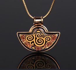 18K gold-plated enamel necklaces for woman Klimt Series Fan Pendant Necklace colar women Jewellery as gift