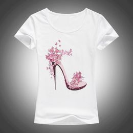 new beautiful High heels printed summer cotton t shirt women tops tees short sleeve fashion Casual T-shirt 1866