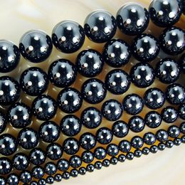8mm wholesale Natural Stone Beads Smooth Round Black Agates Onyx Loose Beads For Jewelry Making Pick Size 4 6 8 10 12 14 mm