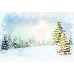 Falling Snowflakes Bokeh Winter Scenic Photography Backdrops Snow Covered Pine Trees Kids Children Photo Studio Backgrounds