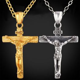 Cross Pendant Necklace Gold/Black Gun Plated Fashion Religious Men Jewellery for Women/Men Faith Crucifix Mens Necklaces