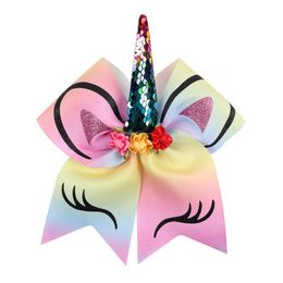 4colors Unicorn Horn Sequins Hair Rope 8inch Kid Girl Bowknot Bows Ponytail Holder Rubber Band Hair Ties Rope Wholesale Cheap