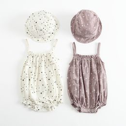 Summer New Born Baby Girls Romper Children Suspender Star Pattern One-piece Clothes with Hat Fashion Kids Jumpsuit