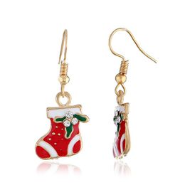 Simple Longe Christmas Socks Dangle Chandelier Earrings With Rhinestone Snowflake Fashion Girls Jewelry Holiday Gift