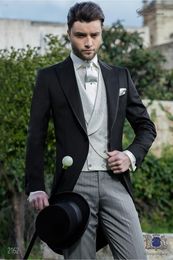New Fashion Black Tailcoat Groom Tuxedos Excellent Men Wedding Wear High Quality Men Formal Prom Party Suit(Jacket+Pants+Tie+Vest) NO:959