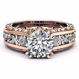 Rose Gold Diamond Topaz Ring Embossment Flower engagement wedding rings for women will and sandy fashion Jewellery