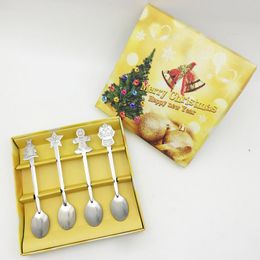 4pcs/set Christmas Coffee Spoons Stainless Steel Dessert Spoon For Kid Drinking Tea Spoon Christmas Tableware QW8469