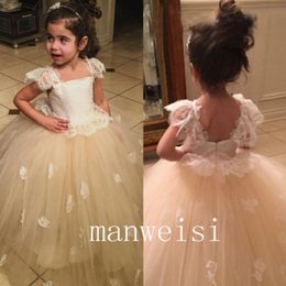 Flower Girls Dresses Silver Sequins Ball Gown Puffy Tulle Keyhole Back Sashes Kids Princess Party Wedding Bridesmaid Custom Made