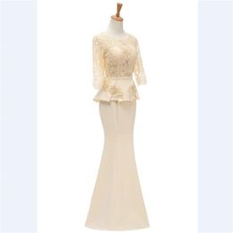 setwell champagne chiffon mermaid wedding dress bride half sleeve groom mother formal wear