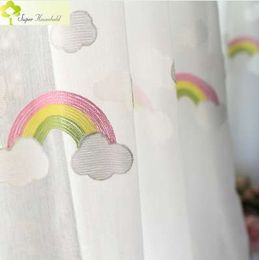 Cartoon Rainbow Clouds Embroidered Tulle Children Curtains for Kids Bedroom Window Treatments Kitchen Curtains for Curtain Living Room