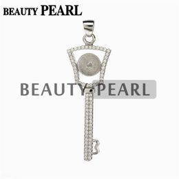 3 Pieces Key Pendant Pearl Settings 925 Sterling Silver Cubic Zirconia Semi Mounts DIY Jewellery Making