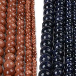 4 6 8 10 12mm Natural Gold Sand Stone Beads Loose Dark Blue Sandstone Round Beads for DIY Jewellery