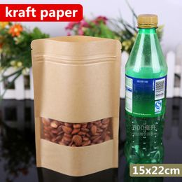 15x22cm Stand Kraft Paper Window Frosted Showcase Packaging Food Bags Heat Sealing Zip Lock Reusable Baking Candy Snacks Tea Package Pouch