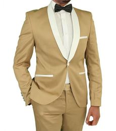 Brand New Khak 2 Piece Suit Men Wedding Tuxdos High Quality Groom Tuxedos With White Shawl Lapel Excellent Men Blazer(Jacket+Pants+Tie) 338