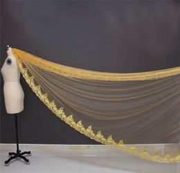 Real Pos One Layer Sequins Lace Edge Gold 3 Metres Cathedral Wedding Veil with Comb Beautiful Bridal Veil NV7098273i