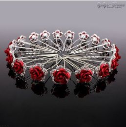 20Pcs Wedding Hairpins Crystal Red Rose Rhinestone Hair Pin Clips Women Jewerly Bridal Bridesmaid Hair Accessories