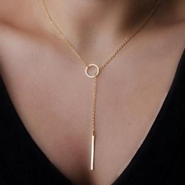 Celebridade impressionante ouro/prata barra círculo lariat colar simples em forma de y personalidade presente nova moda jóias femininas